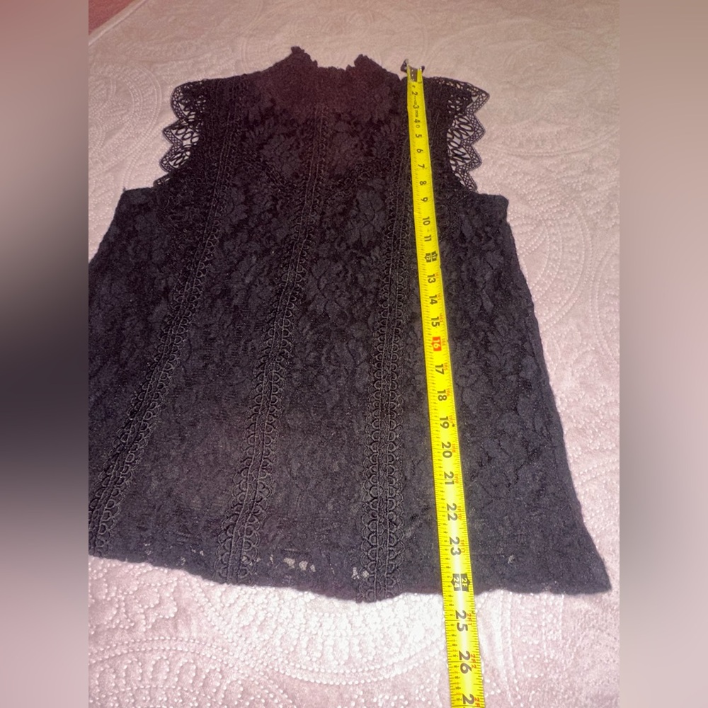 🔴Cable & Gauge Black Ruffled Lace Blouse Size XL - Picture 11 of 12